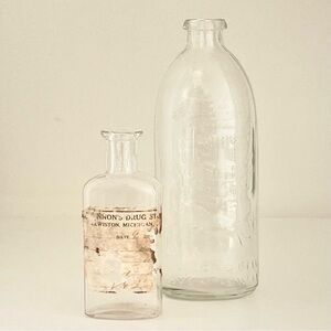 Early 1900s MacKinnon’s Medicine & Half-Pint Milk Bottle Bottles, Michigan